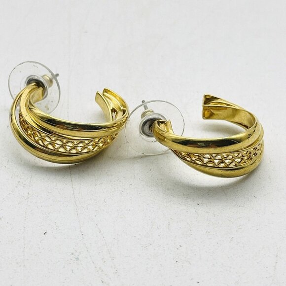 Lattice Hoop Earrings Gold Tone Pierced Classic Career Cosplay LARP Boho Festive - Picture 2 of 8